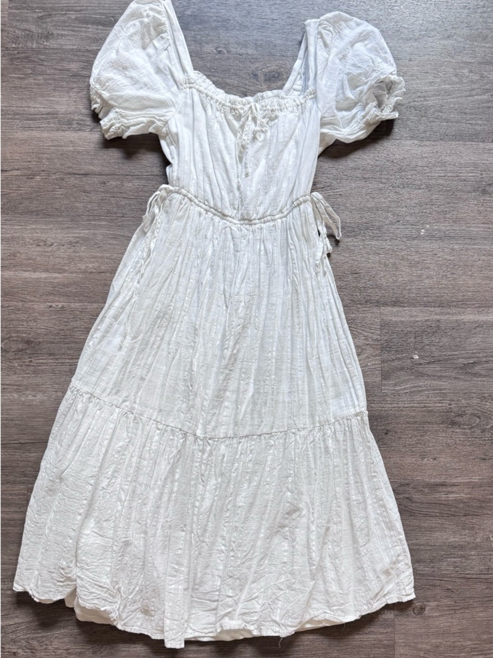 White Peasant Midi Dress with Puff Sleeves